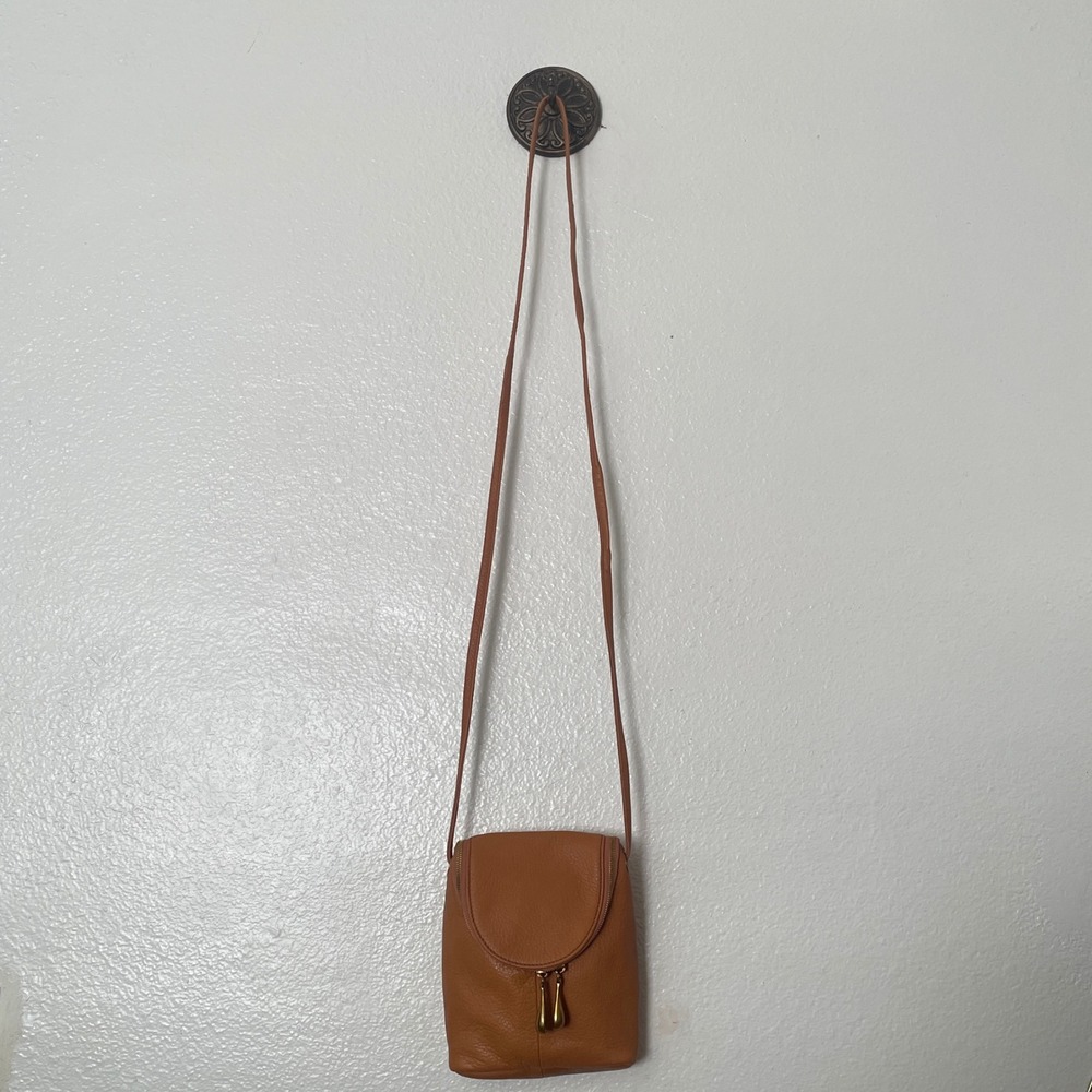 Hobo Cognac Brown Pebbled Leather Small Crossbody Bag with Dual Zipper